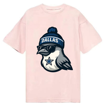 Dallas Mockingbird wearing Cowboys beanie with sheriff star and wayfarer - Classic T-shirt - Pink