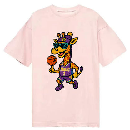 California Giraffe wearing Lakers beanie with palm tree patch and wayfarer - Classic T-shirt - Pink
