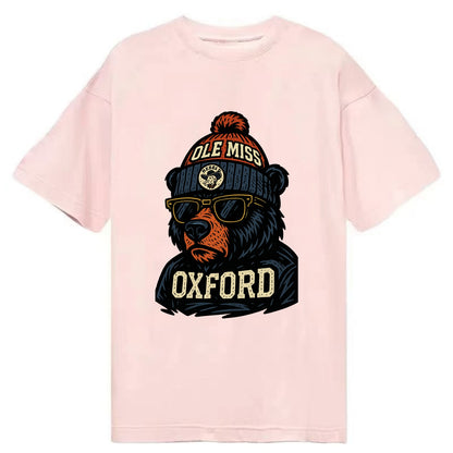 Oxford Black Bear wearing Ole Miss beanie with rebel patch - Classic T-shirt - Pink