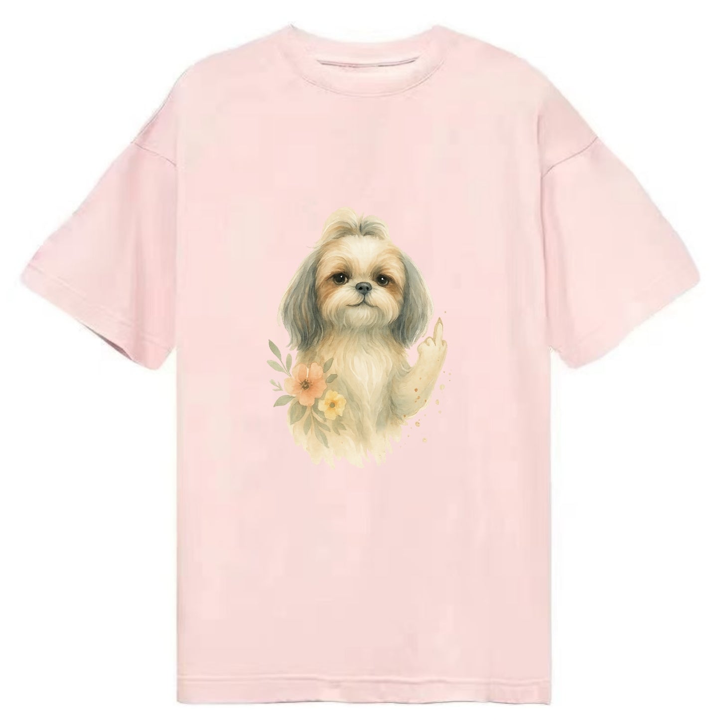 Shih Tzu with long flowing silky hair, tiny paw showing attitude - Classic T-shirt - Pink