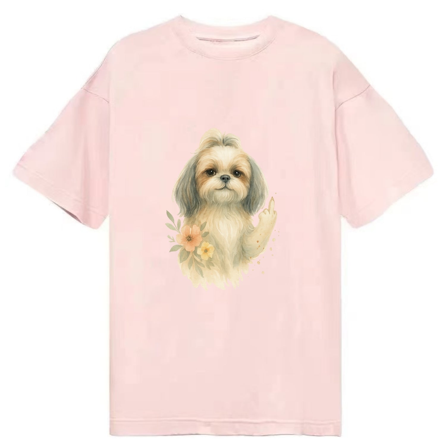 Shih Tzu with long flowing silky hair, tiny paw showing attitude - Classic T-shirt - Pink