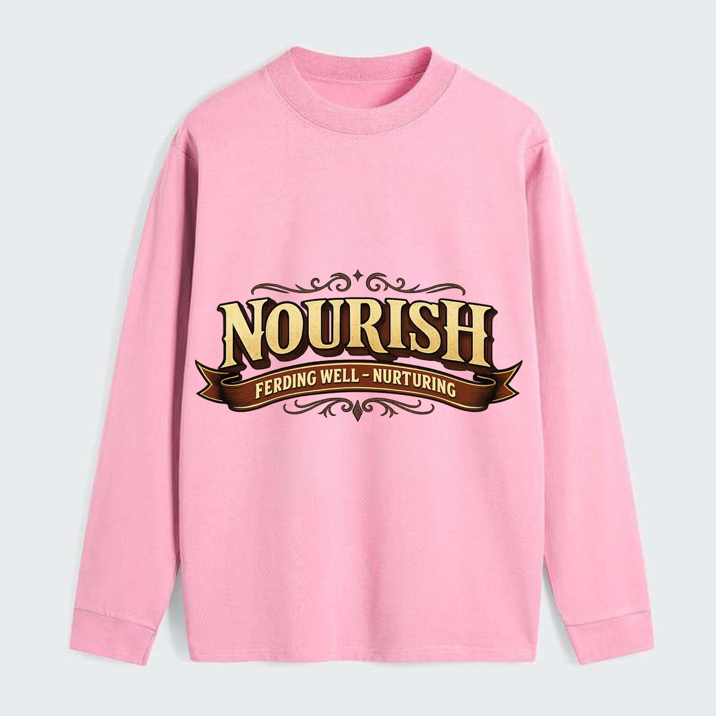 Bold typography design - "NOURISH" - feeding well, nurturing - Classic Long Sleeve Shirt - Pink