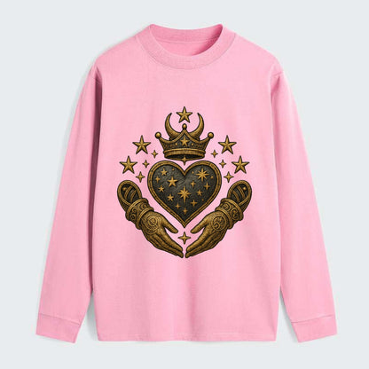 Weathered antique brass crown above a hammered gunmetal heart framed by - Classic Long Sleeve Shirt - Pink