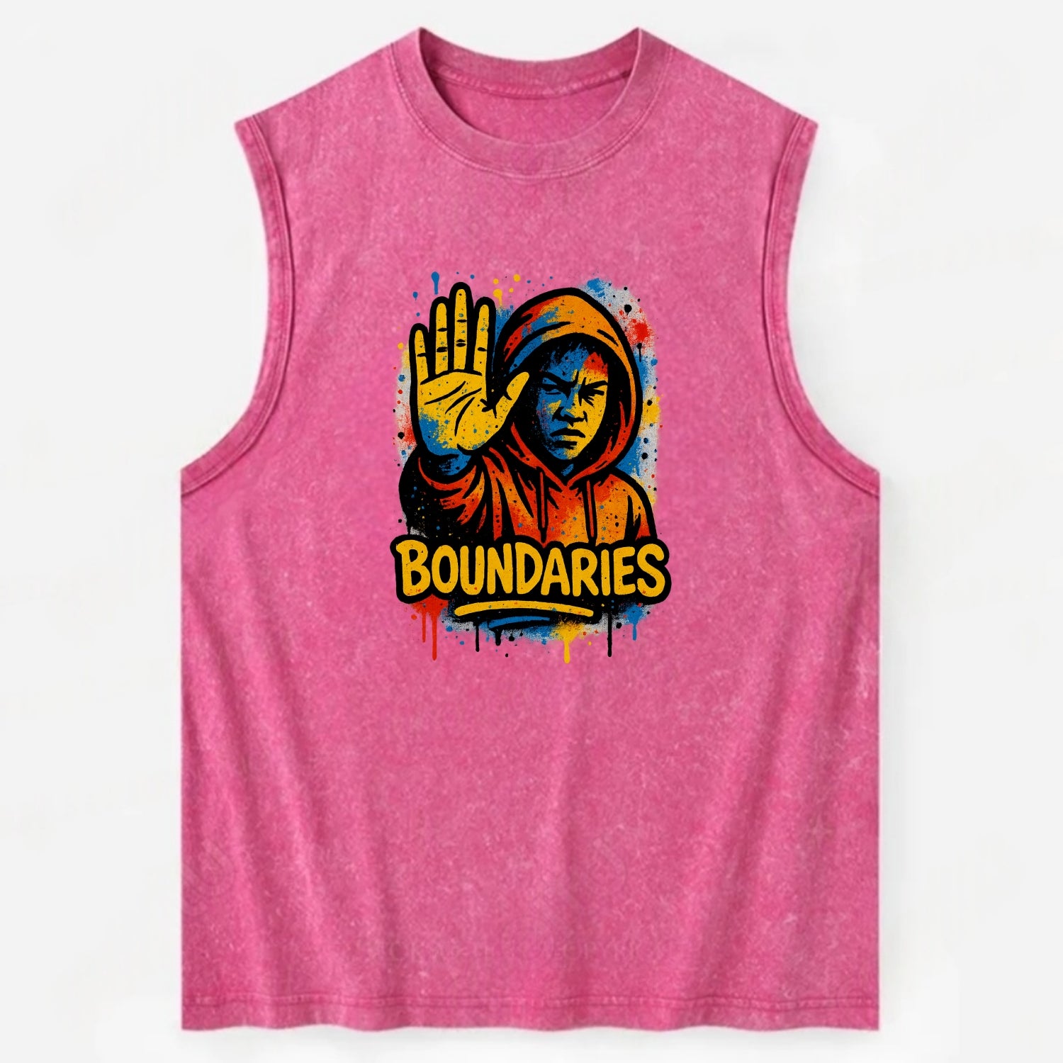 Person holding up hand in "stop" gesture - setting boundaries concept, - Vintage Washed Tank - Pink