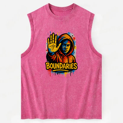 Person holding up hand in "stop" gesture - setting boundaries concept, - Vintage Washed Tank - Pink