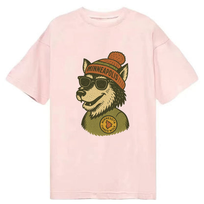 Minnesota Timber Wolf wearing Minneapolis beanie with pom pom and wayfarer - Classic T-shirt - Pink