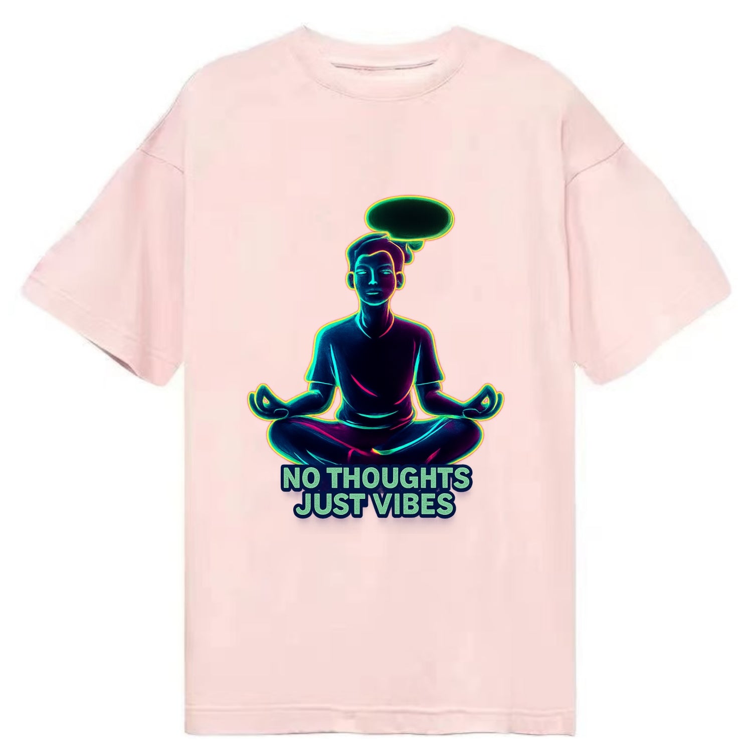 Peaceful floating figure with empty thought bubble - "no thoughts just vibes" zen - Classic T-shirt - Pink