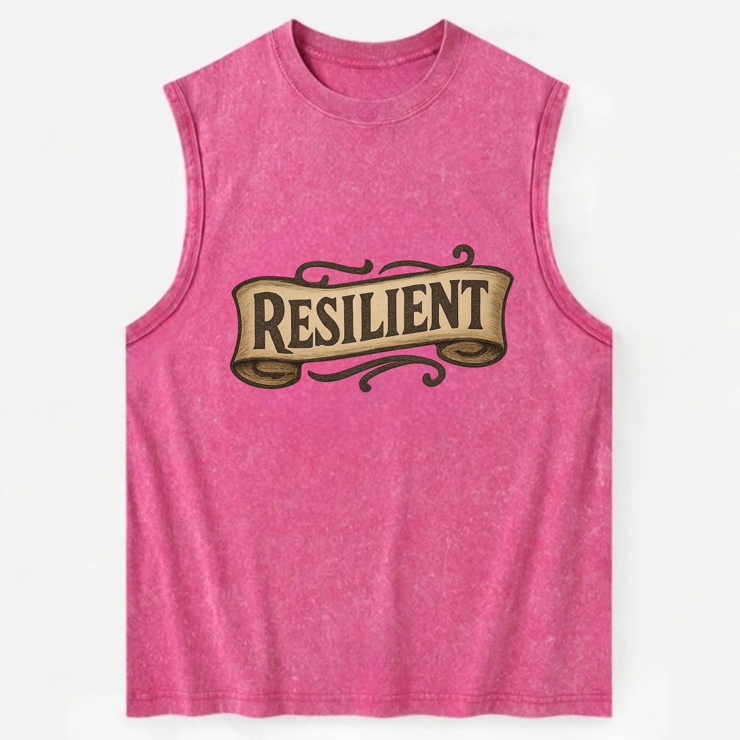 Bold typography design - "RESILIENT" - bouncing back, unbreakable spirit - Vintage Washed Tank - Pink