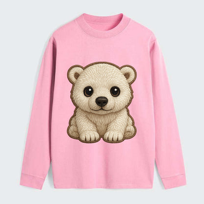 Baby Polar Bear Cub - white fluffy, black nose, dark curious eyes, - Classic Long Sleeve Shirt - Pink