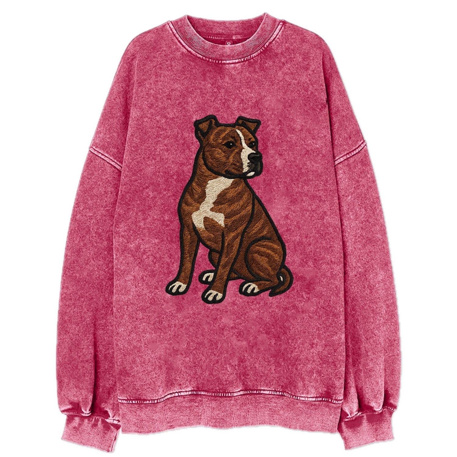 American Staffordshire Terrier - Brindle embroidered pose - Vintage Sweatshirt - Pink