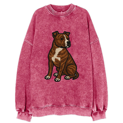 American Staffordshire Terrier - Brindle embroidered pose - Vintage Sweatshirt - Pink