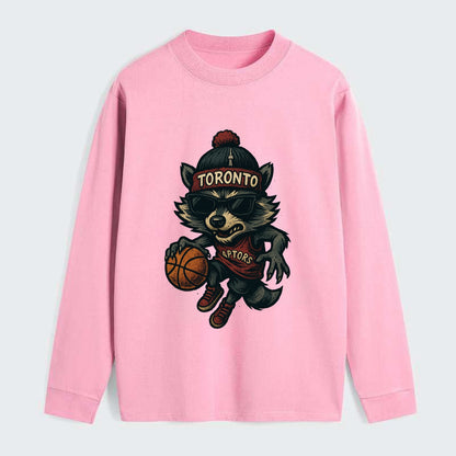 Toronto Raccoon wearing Raptors beanie with CN Tower patch and wayfarer - Classic Long Sleeve Shirt - Pink