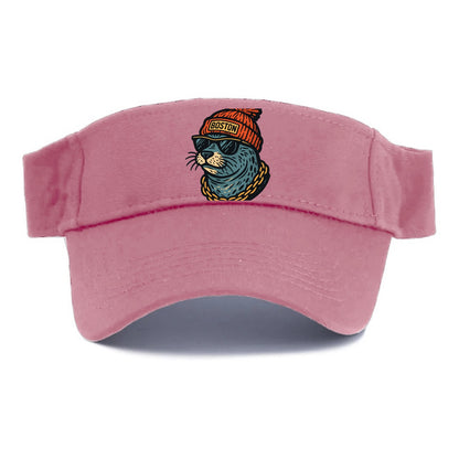 Boston Harbor Seal wearing Boston beanie with pom pom and wayfarer sunglasses - Visor - Pink