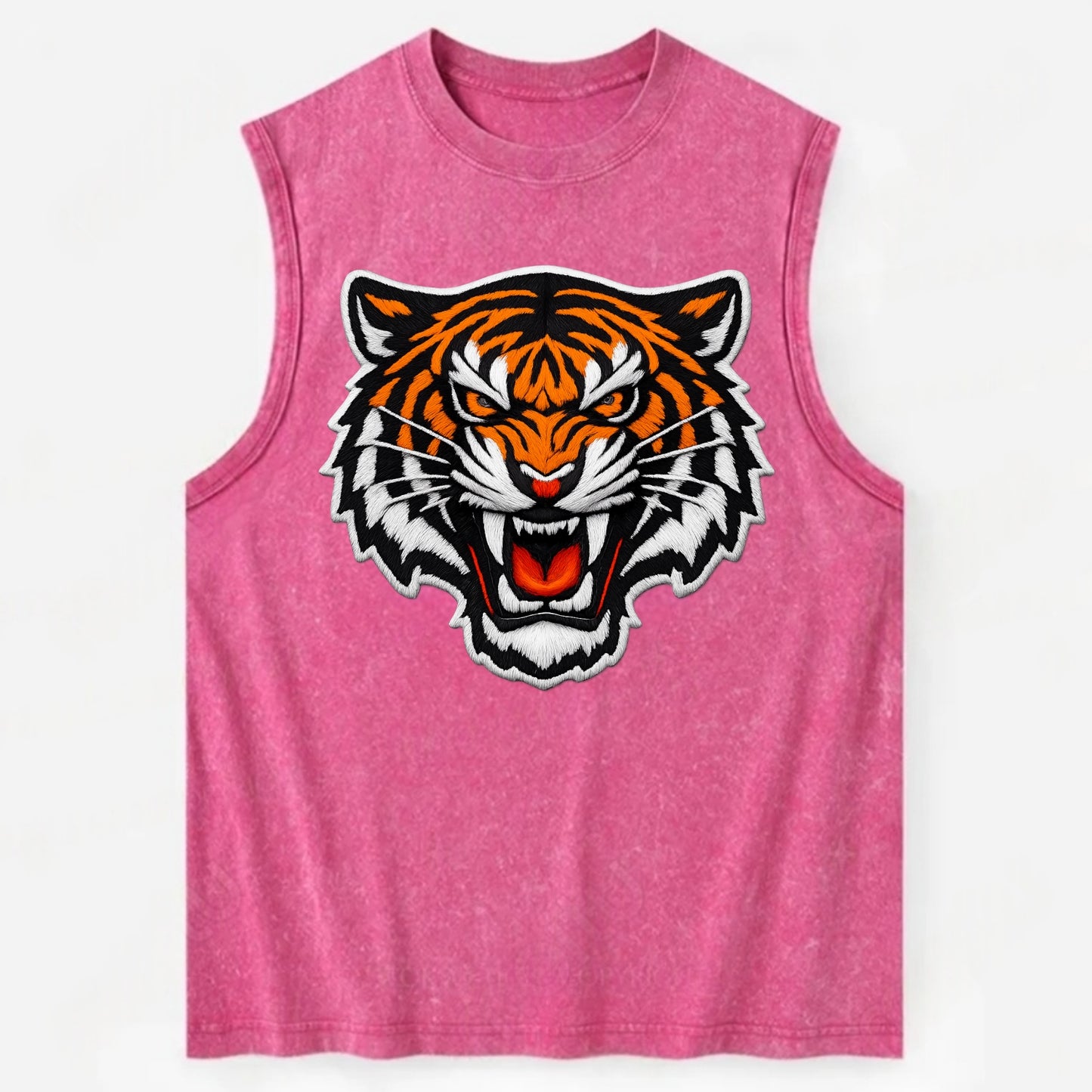 TIGER STRIPES FACE - fierce tiger face in orange, black and white , predator - Vintage Washed Tank - Pink