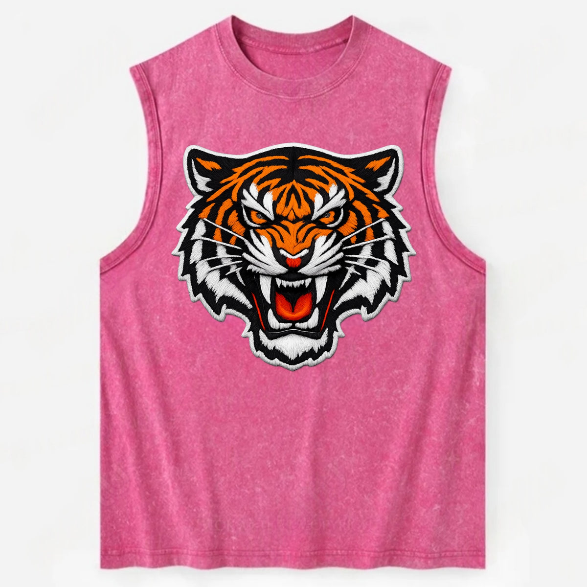 TIGER STRIPES FACE - fierce tiger face in orange, black and white , predator - Vintage Washed Tank - Pink