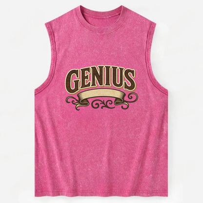 Bold typography design - "GENIUS" - exceptional intelligence, brilliance - Vintage Washed Tank - Pink