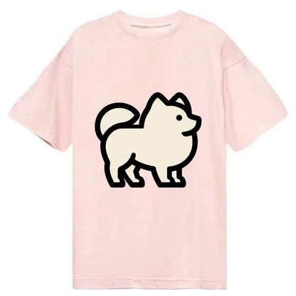 Pomeranian - Modern tiny fluffy logo wit - Classic T-shirt - Pink