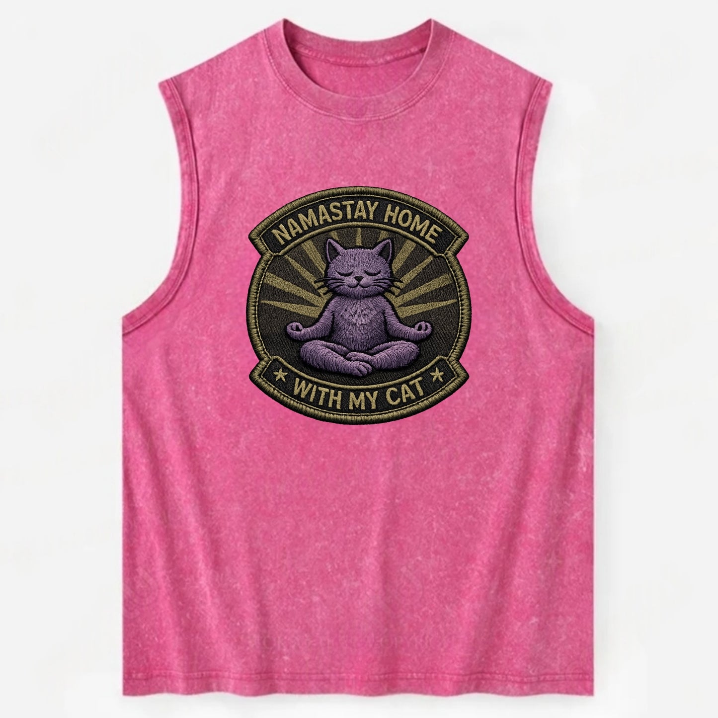 NAMASTAY HOME WITH MY CAT - yoga cat in purple , introvert cat - Vintage Washed Tank - Pink