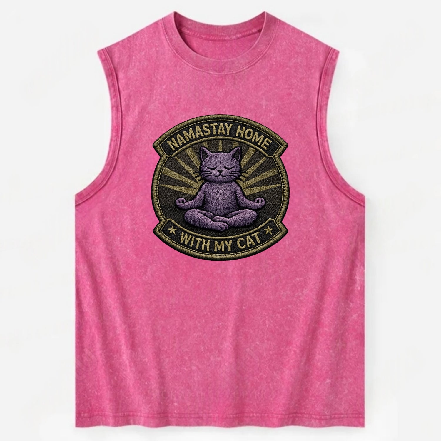 NAMASTAY HOME WITH MY CAT - yoga cat in purple , introvert cat - Vintage Washed Tank - Pink