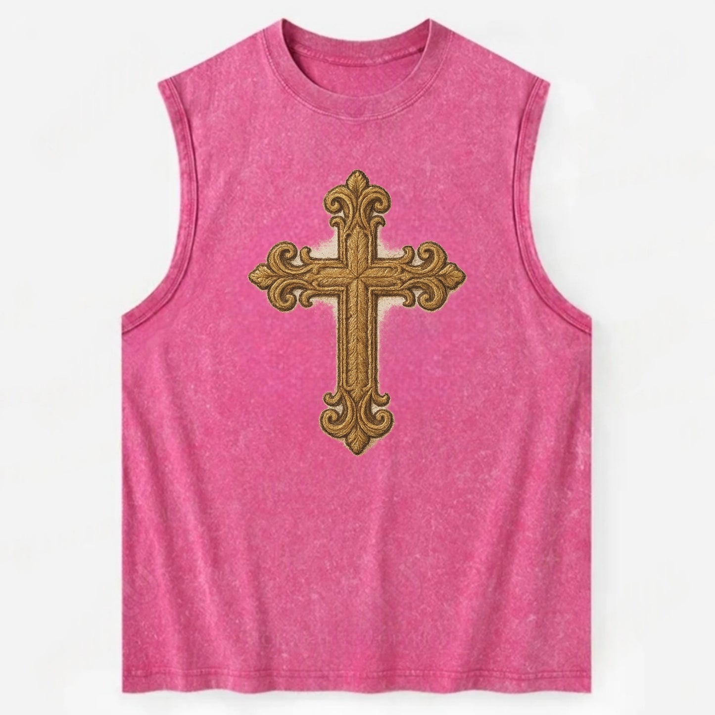Baroque Cross  - Vintage Washed Tank - Pink