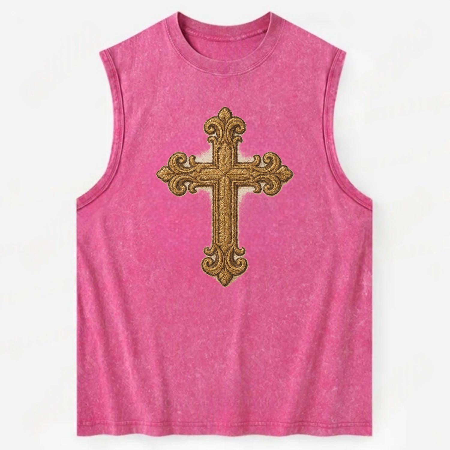 Baroque Cross  - Vintage Washed Tank - Pink