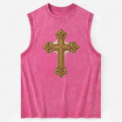 Baroque Cross  - Vintage Washed Tank - Pink