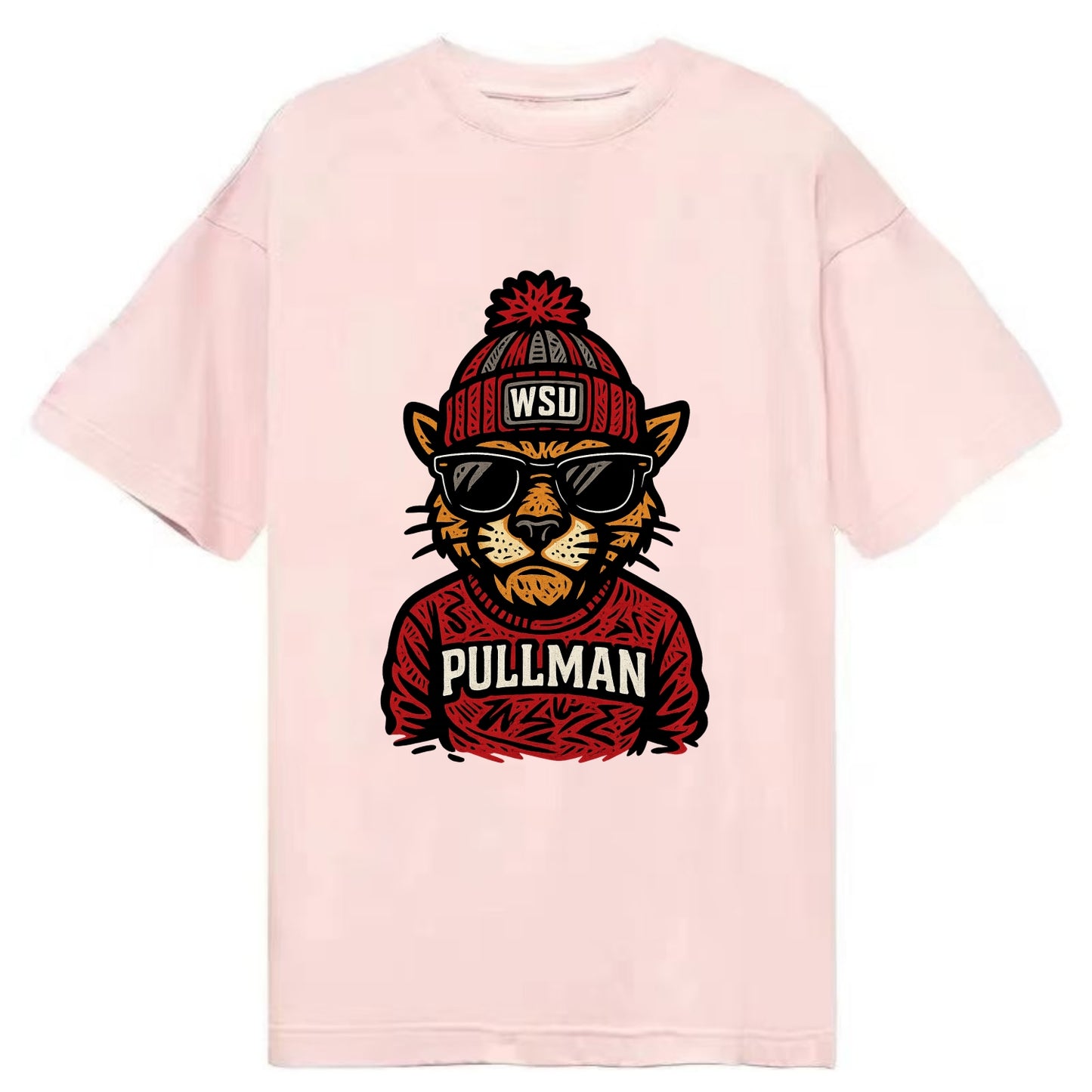 Pullman Cougar wearing Washington State beanie with WSU patch - Classic T-shirt - Pink