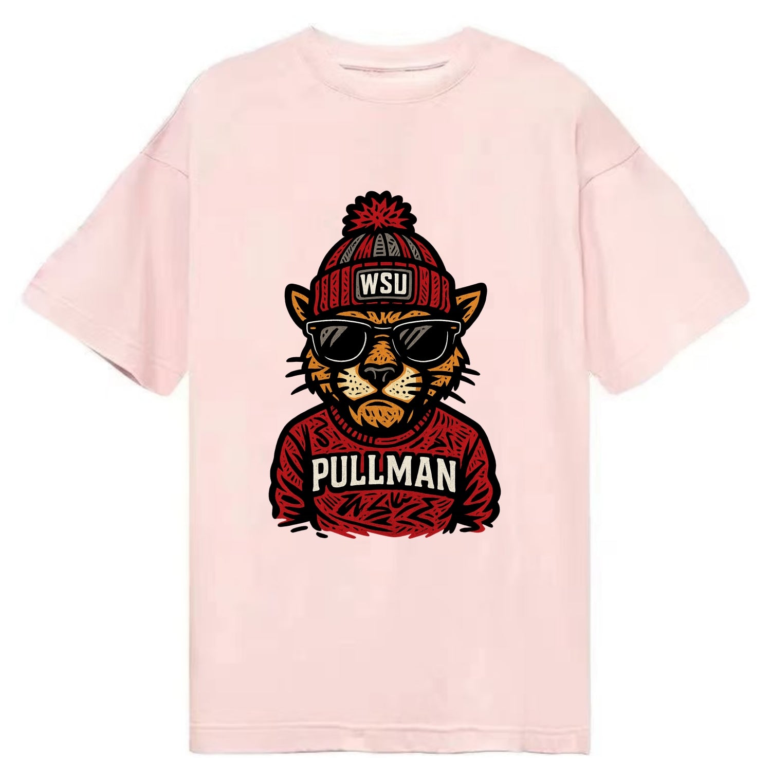 Pullman Cougar wearing Washington State beanie with WSU patch - Classic T-shirt - Pink