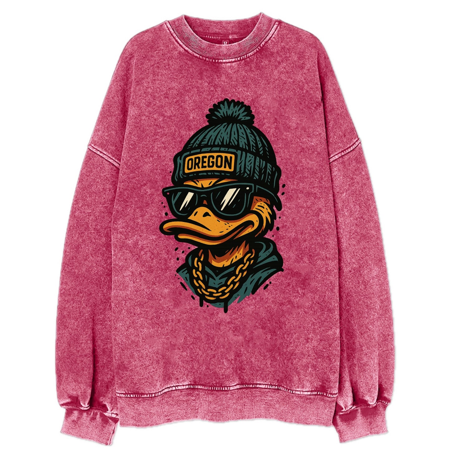Eugene Duck wearing Oregon beanie with p - Vintage Sweatshirt - Pink