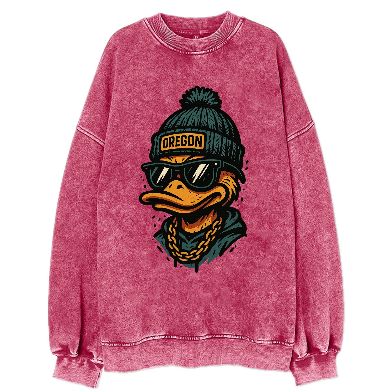 Eugene Duck wearing Oregon beanie with p - Vintage Sweatshirt - Pink