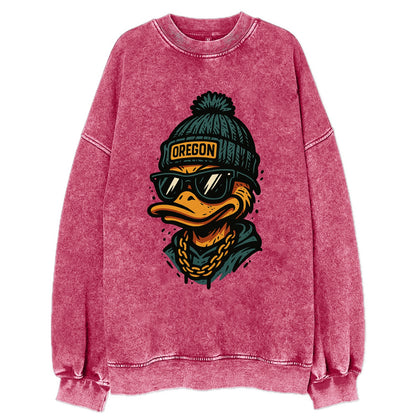 Eugene Duck wearing Oregon beanie with p - Vintage Sweatshirt - Pink