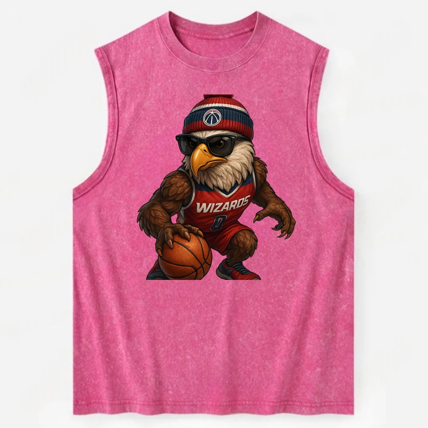 DC Eagle wearing Wizards red white and blue beanie with monument patch and - Vintage Washed Tank - Pink