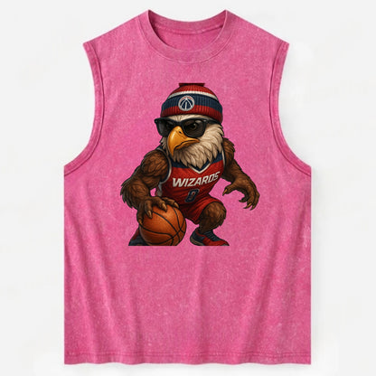 DC Eagle wearing Wizards red white and blue beanie with monument patch and - Vintage Washed Tank - Pink