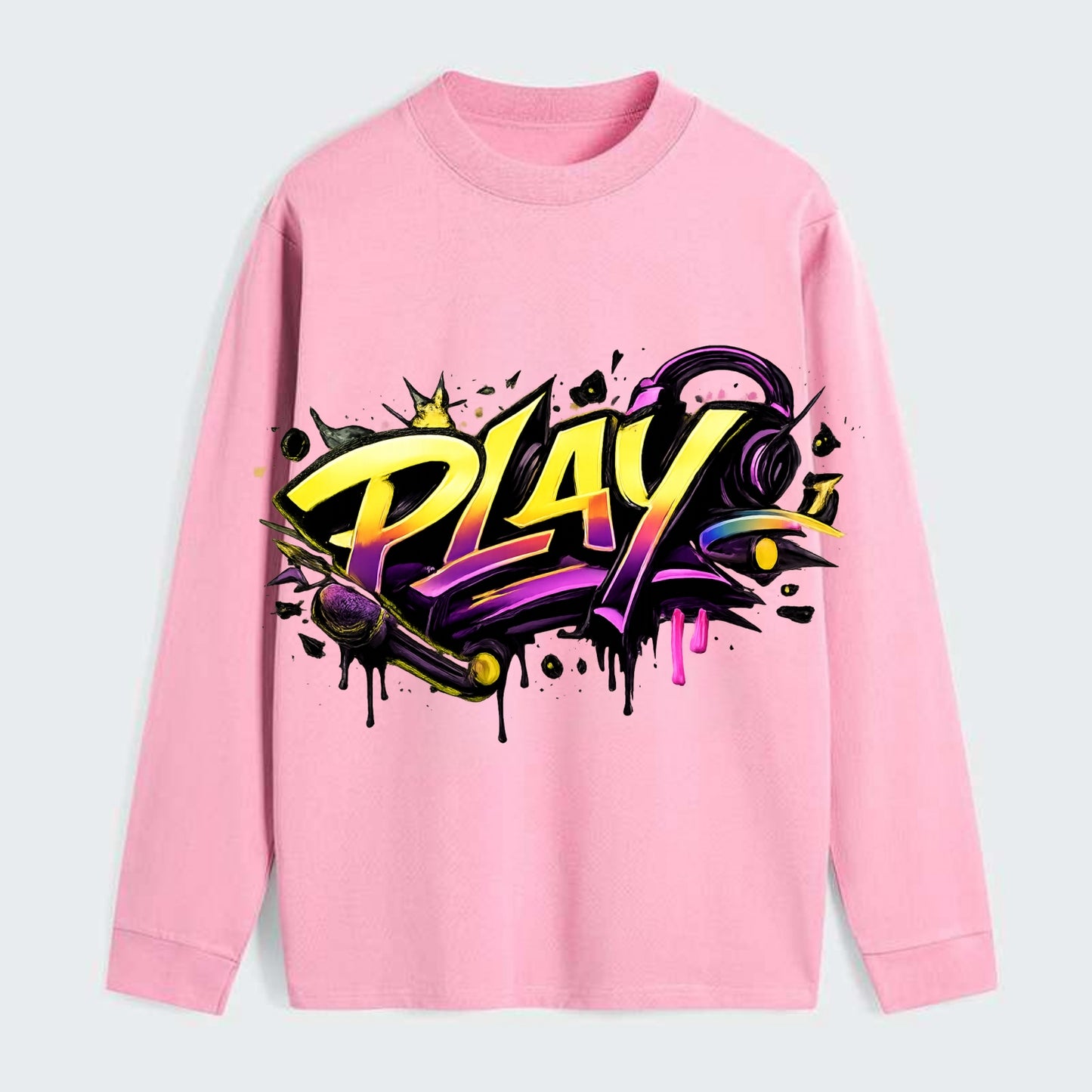 Bold typography design - "PLAY" - creative expression, musical - Classic Long Sleeve Shirt - Pink