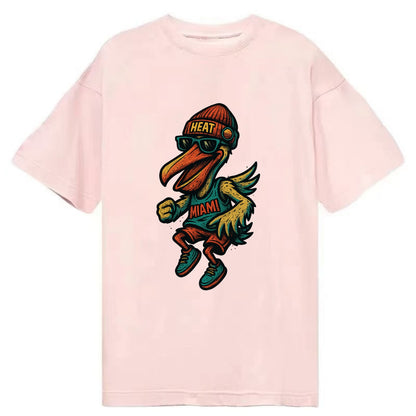 Miami Pelican wearing Heat beanie with sunset patch and wayfarer sunglasses - Classic T-shirt - Pink