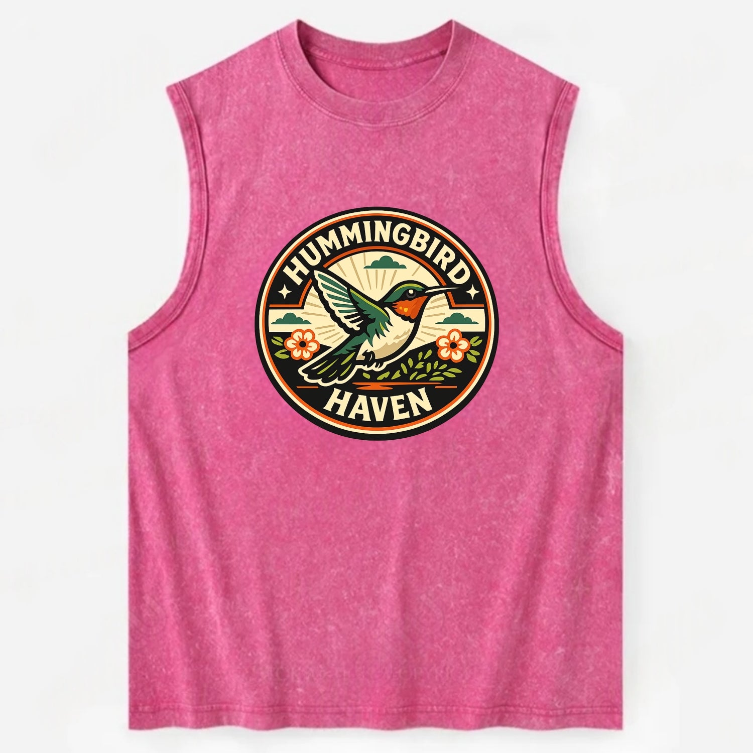 Hummingbird Sanctuary Emblem - Vintage Washed Tank - Pink