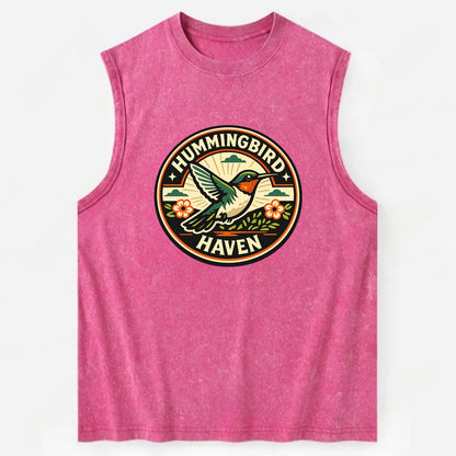 Hummingbird Sanctuary Emblem - Vintage Washed Tank - Pink
