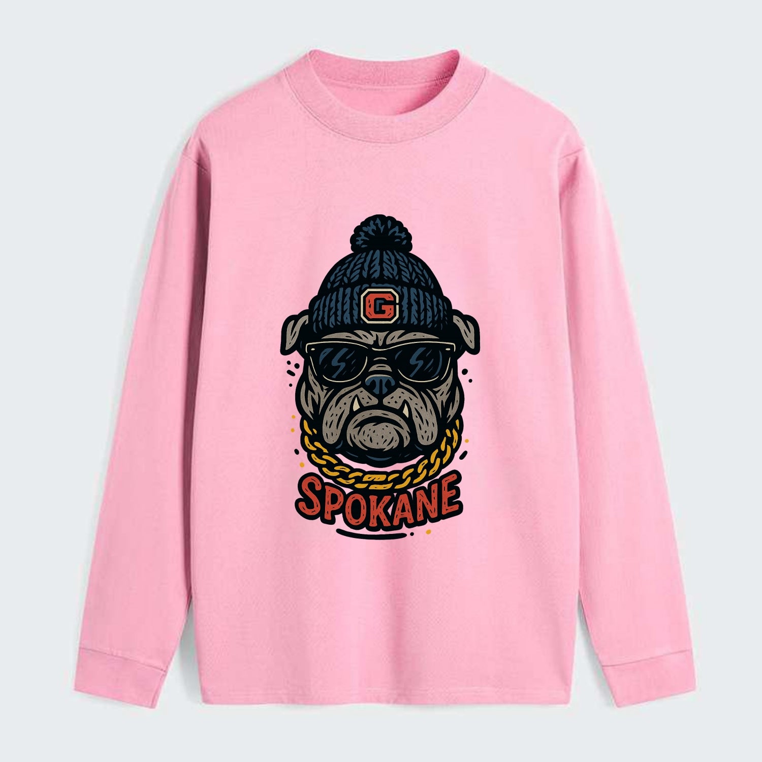 Spokane Bulldog wearing Gonzaga beanie with G patch - Classic Long Sleeve Shirt - Pink