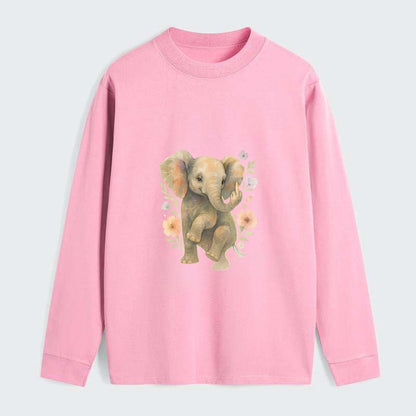 baby elephant with trunk up, one foot raised with middle toe extended - Classic Long Sleeve Shirt - Pink
