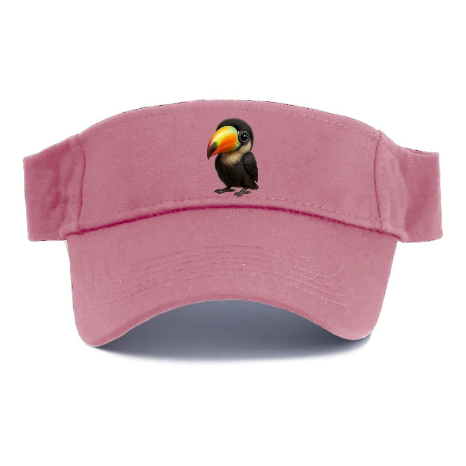 Baby Toucan - oversized colorful beak, black feathers, bright eyes, front-facing, fruit - Visor - Pink