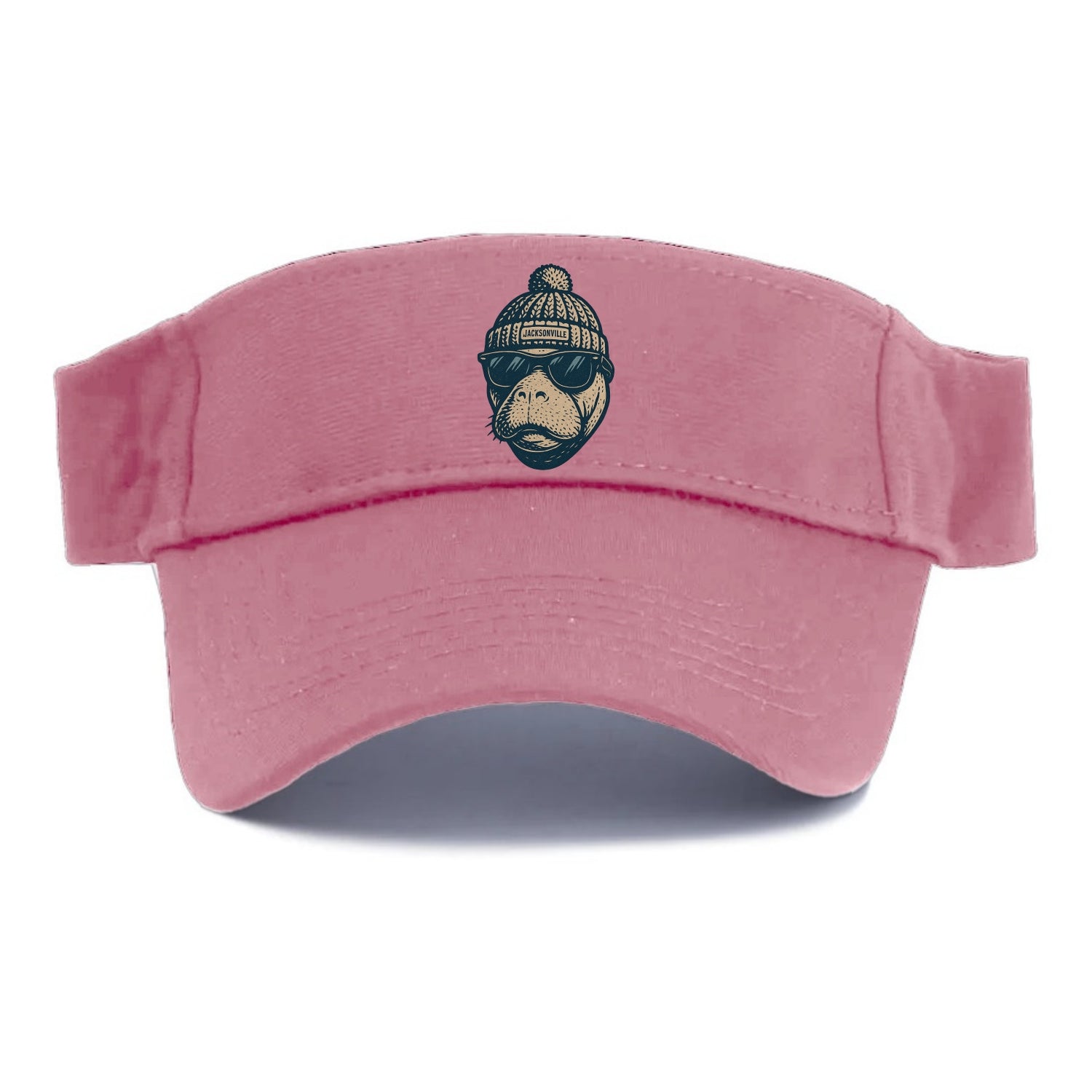 Jacksonville Manatee wearing Jacksonville beanie with pom pom and wayfarer sunglasses - Visor - Pink