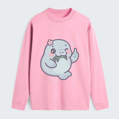chubby manatee munching on seagrass, one flipper raised with sass - Classic Long Sleeve Shirt - Pink