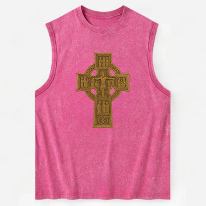 Monasterboice Cross - Vintage Washed Tank - Pink