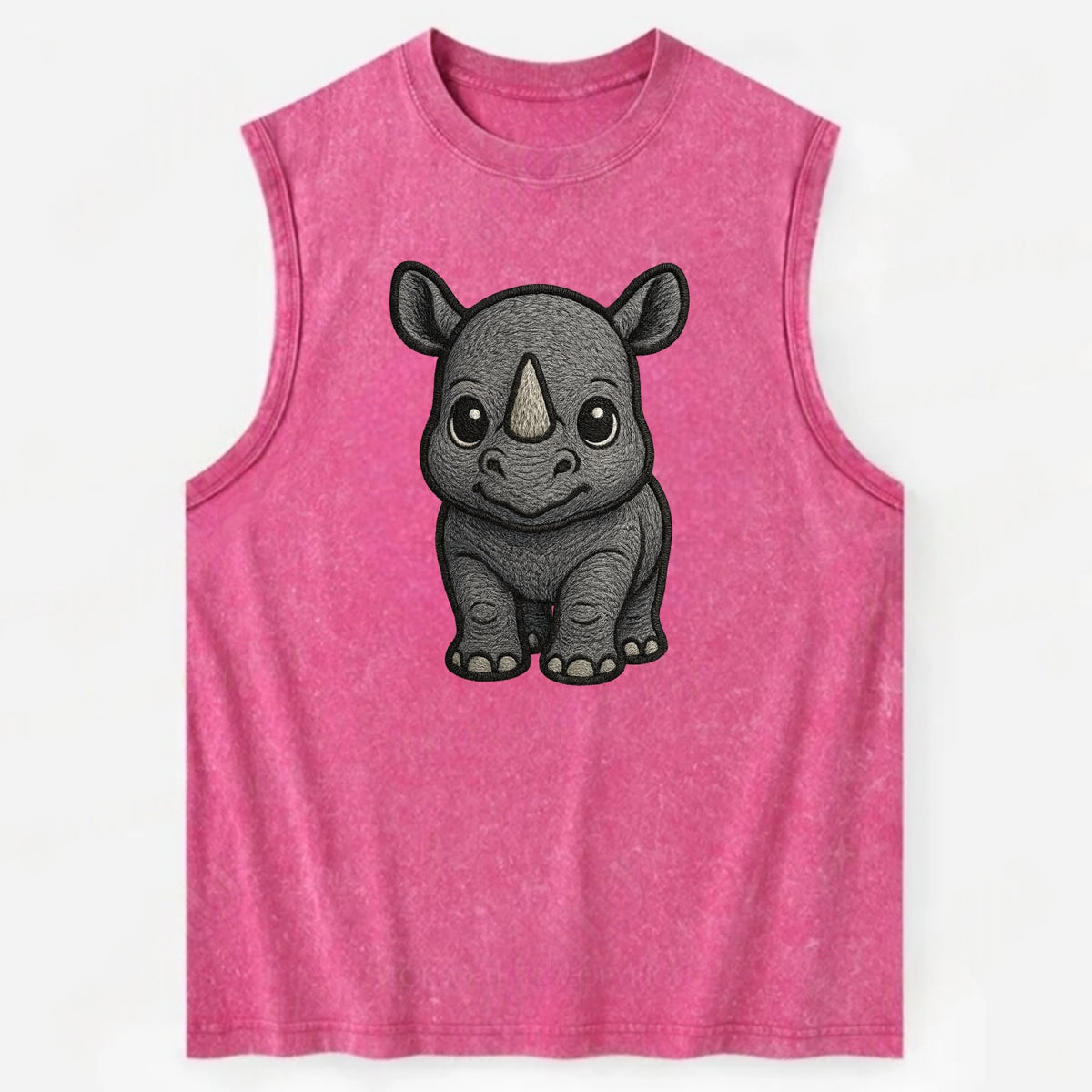 Baby Rhino - gray armor skin, tiny horn nub, round eyes, front-facing, tank - Vintage Washed Tank - Pink