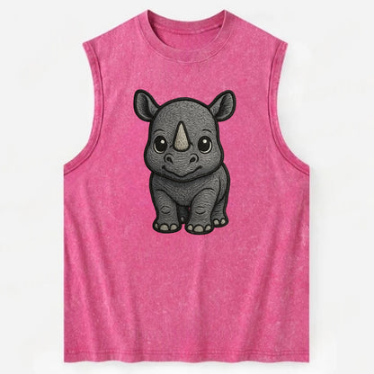 Baby Rhino - gray armor skin, tiny horn nub, round eyes, front-facing, tank - Vintage Washed Tank - Pink