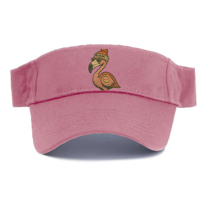 Miami Flamingo wearing Miami beanie with pom pom and wayfarer sunglasses - Visor - Pink