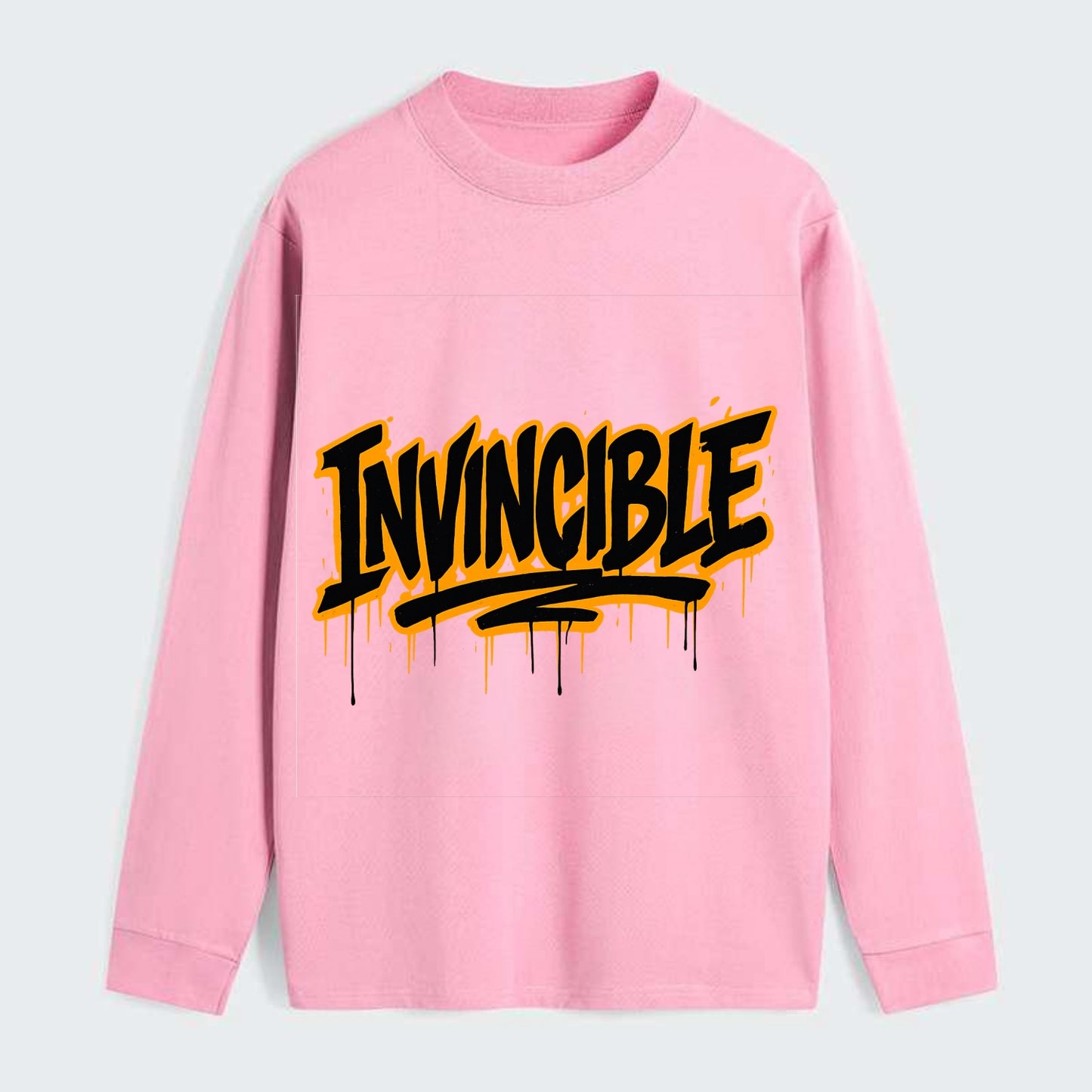 Bold typography design - "INVINCIBLE" - cannot be defeated, - Classic Long Sleeve Shirt - Pink