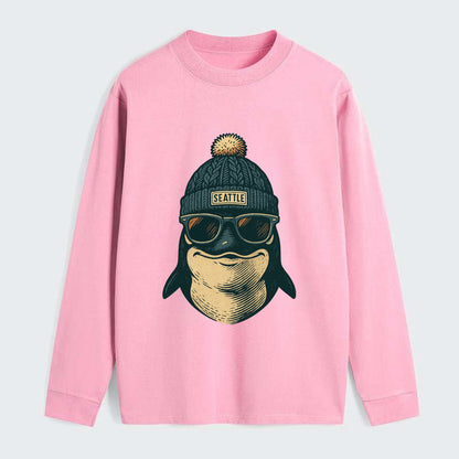 Washington Orca wearing Seattle beanie with pom pom and wayfarer - Classic Long Sleeve Shirt - Pink