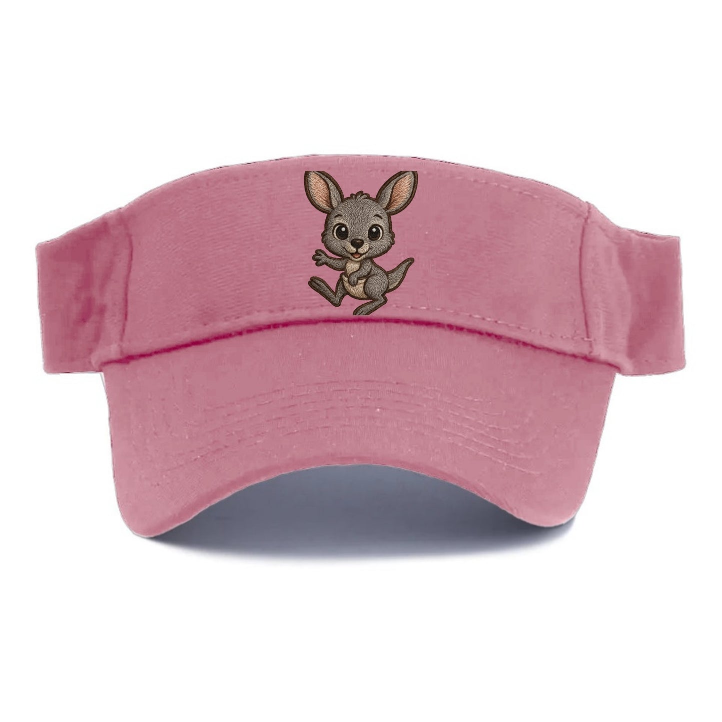Baby Kangaroo Joey - gray fur, large ears, in pouch peek, bright eyes, front-facing, - Visor - Pink