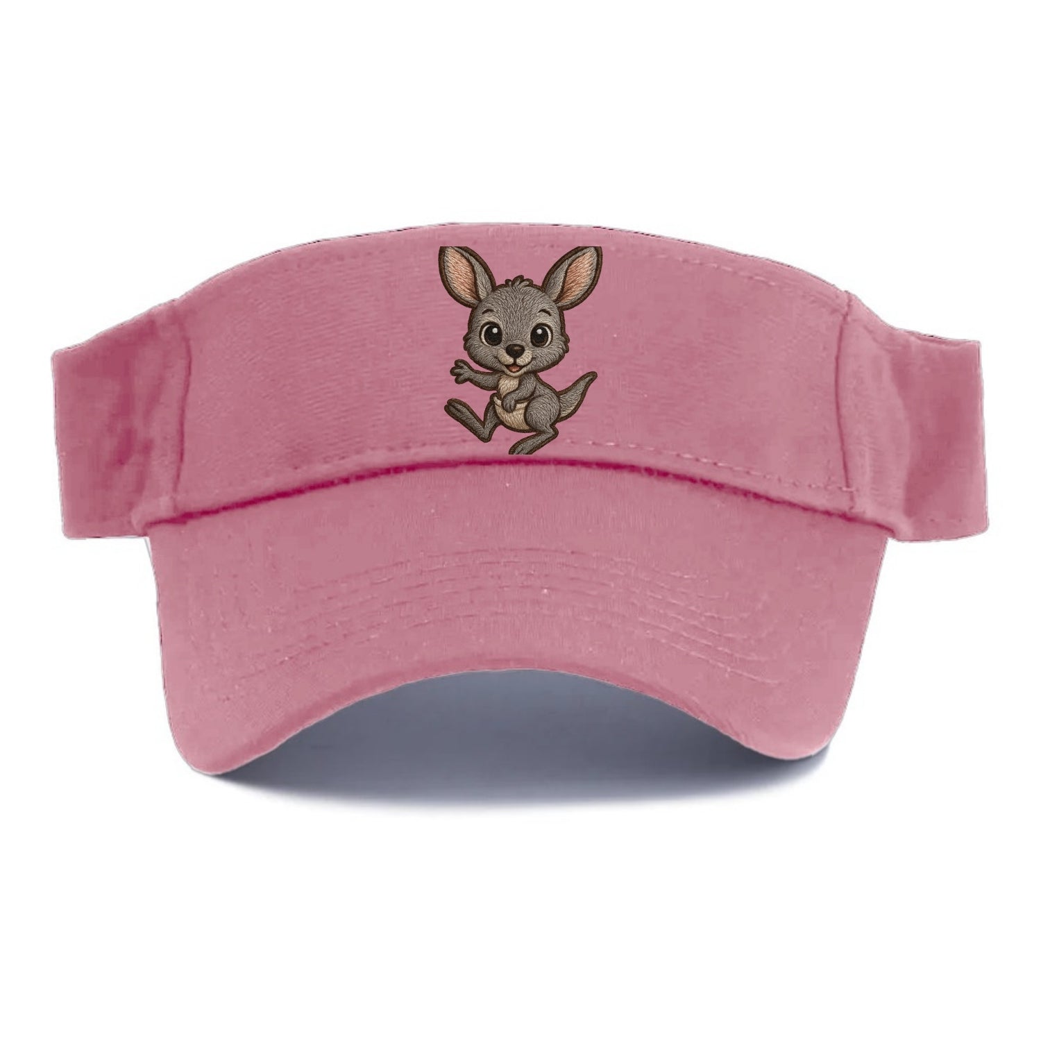 Baby Kangaroo Joey - gray fur, large ears, in pouch peek, bright eyes, front-facing, - Visor - Pink